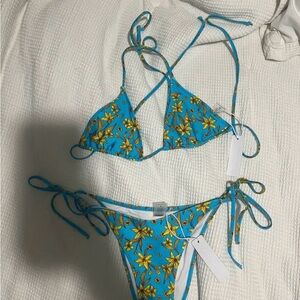 Floral Blue and Yellow Bikini Set